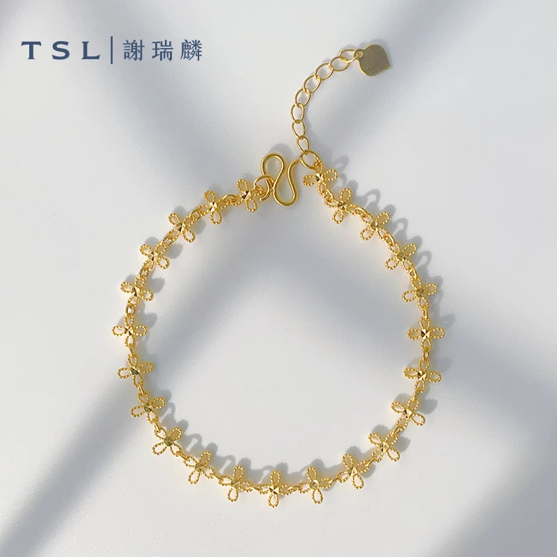 TSL/谢瑞麟计价足金满圈小花手链黄金蕾丝小花节日礼物送女友