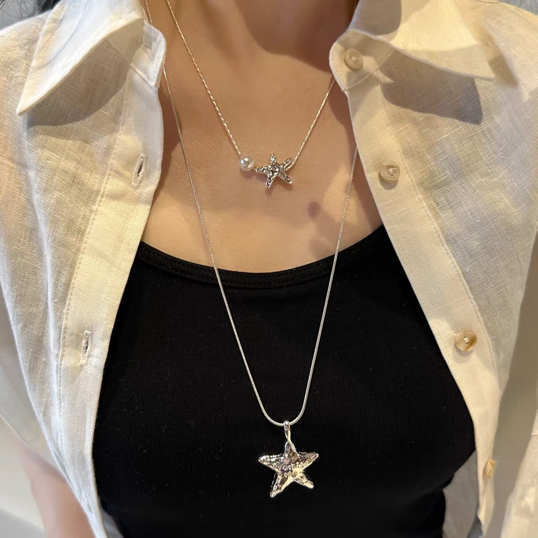 十里间【叠叠海星】甜酷五角星叠戴项链淡水珍珠星星锁骨链毛衣链