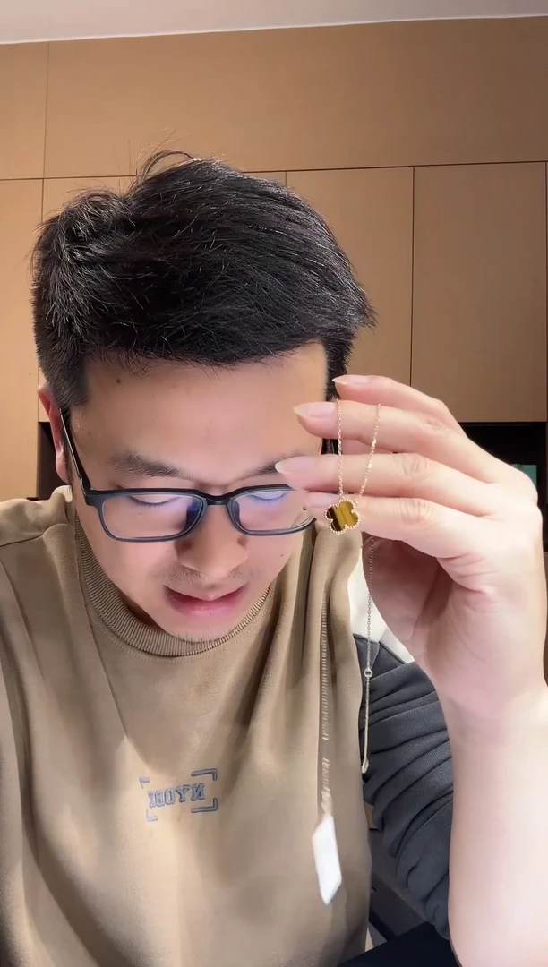 【闪购商品】木变石（虎睛石）套链18K金镶嵌黄色k黄，四叶草套链25版