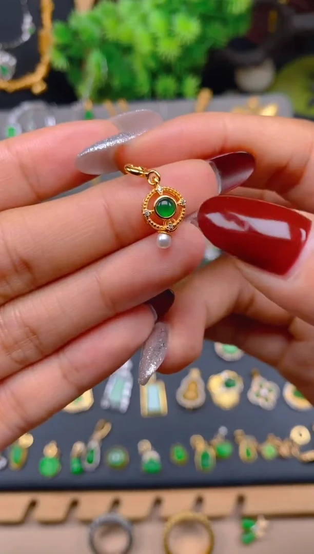 吊坠(不含链)银S925镶嵌翡翠配饰