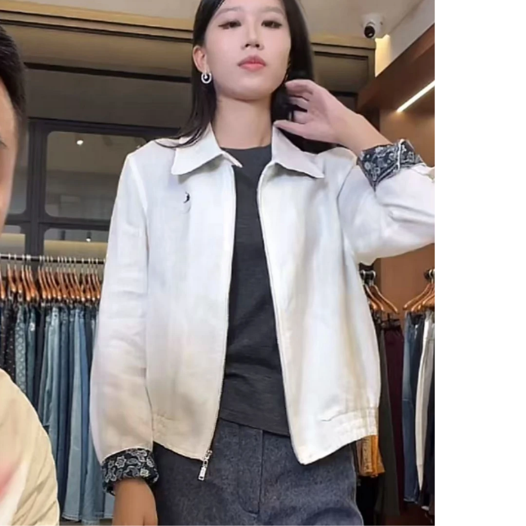 Mozch 亚麻轻薄透气小马刺绣腰果花印花外套100911