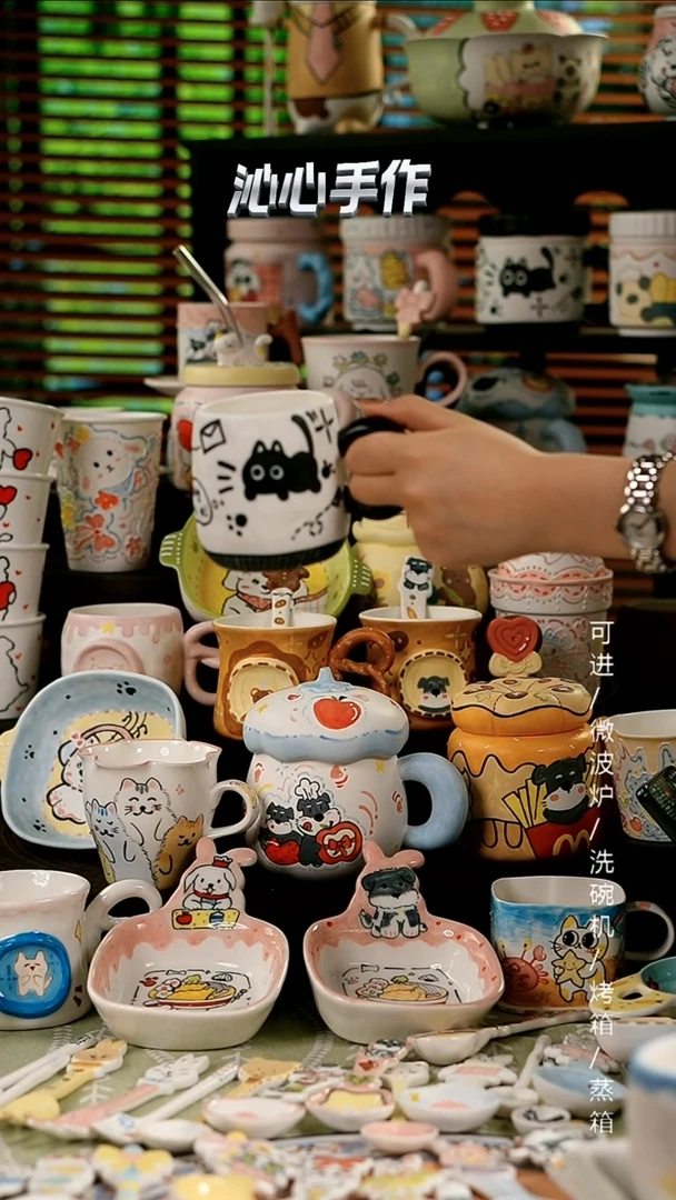 陶瓷无盖款小黑猫杯子