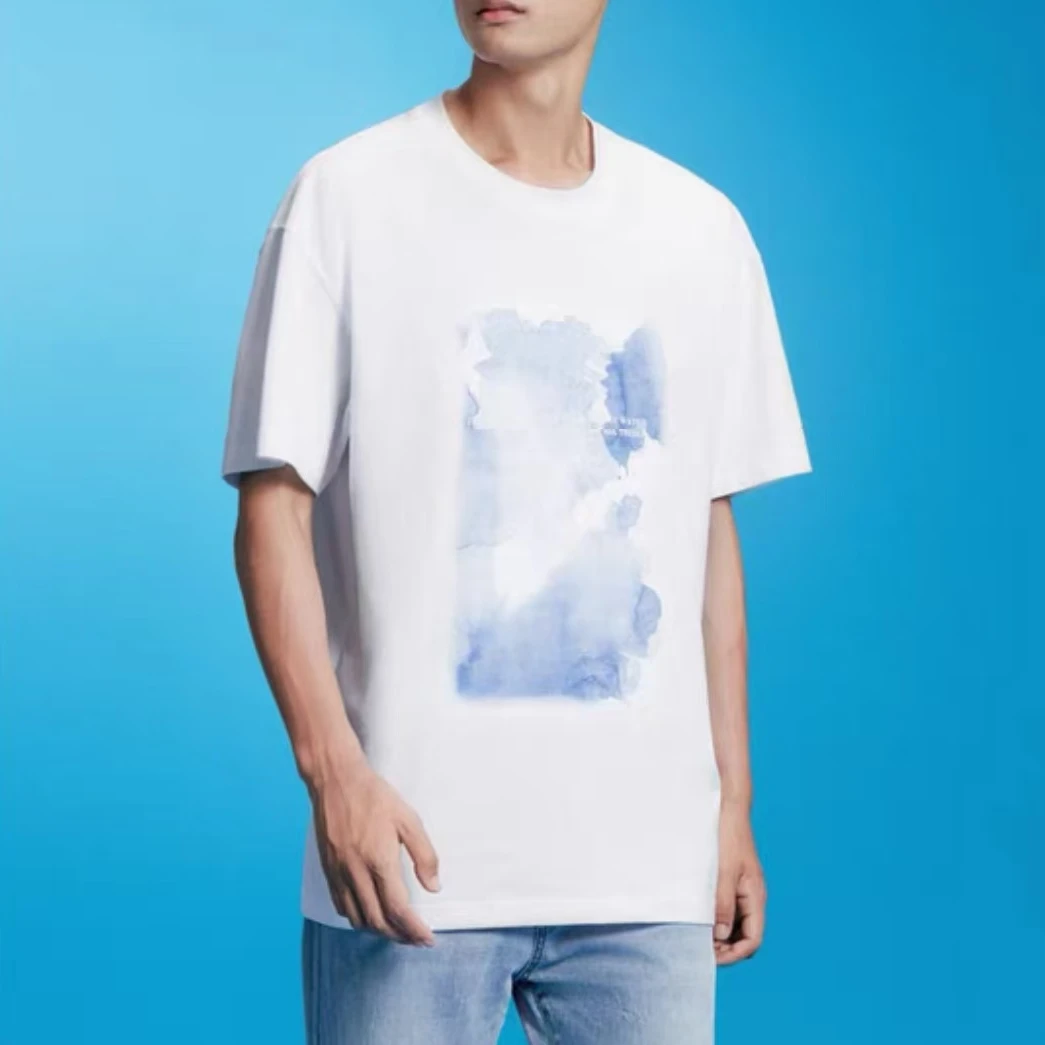 dt767男士夏季白色圆领印花短袖廓形版宽松款式