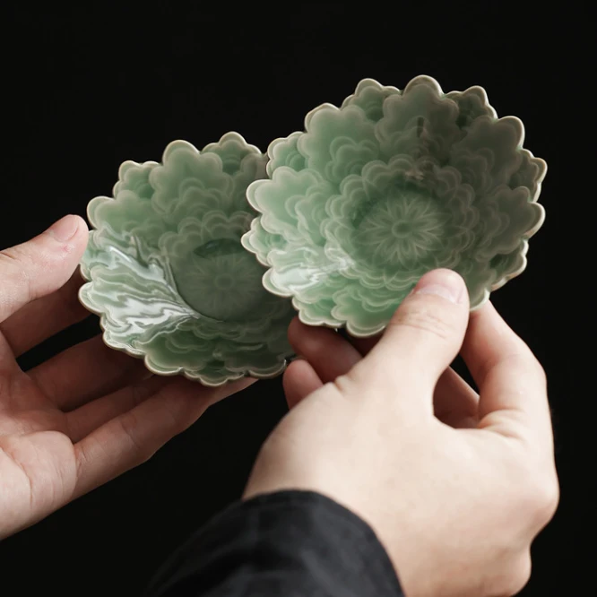 家用陶瓷杯托隔热茶垫茶托中式复古茶道零配件越青釉青瓷手工杯垫