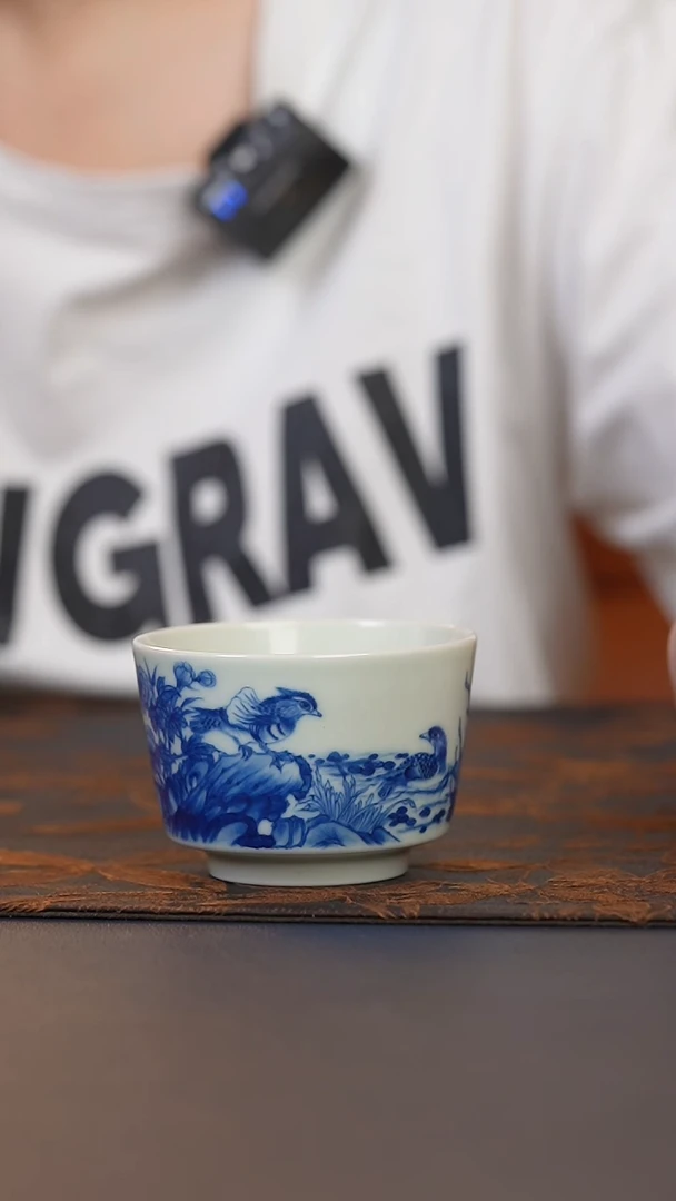 木南青花芙蓉鸳鸯马蹄杯