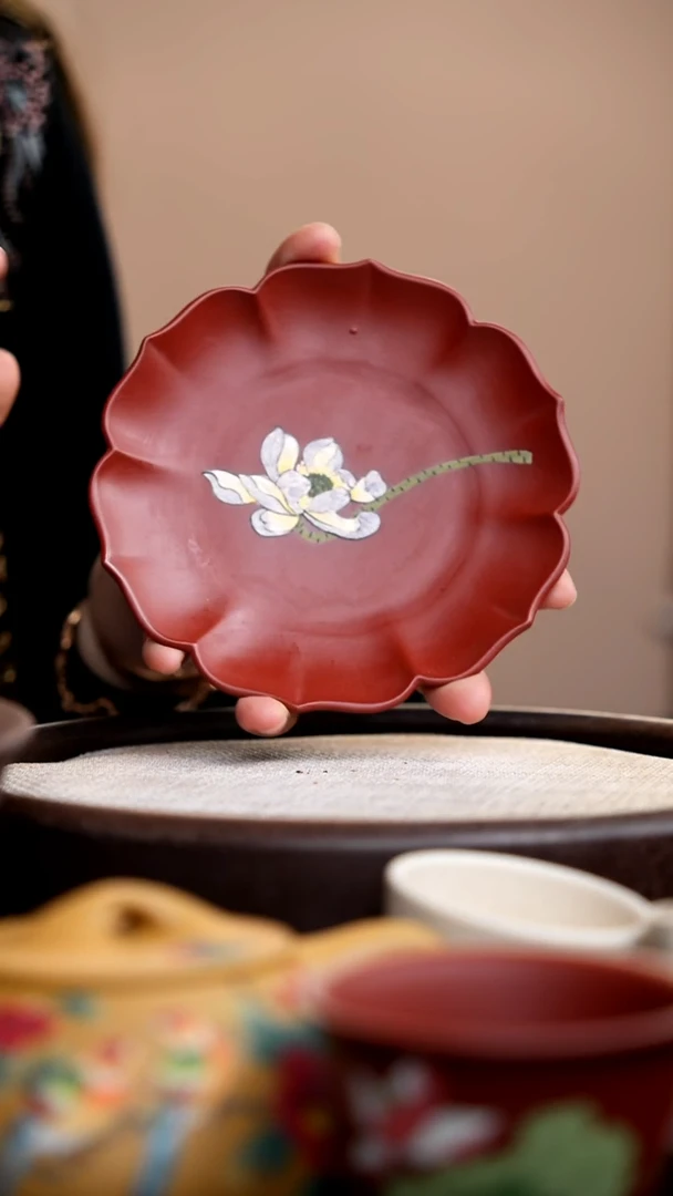 茶壶紫砂朱泥紫莲花壶承