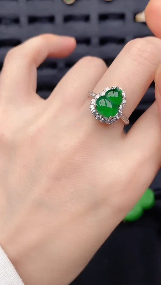 银S925镶嵌戒指翡翠天然a货翡翠307