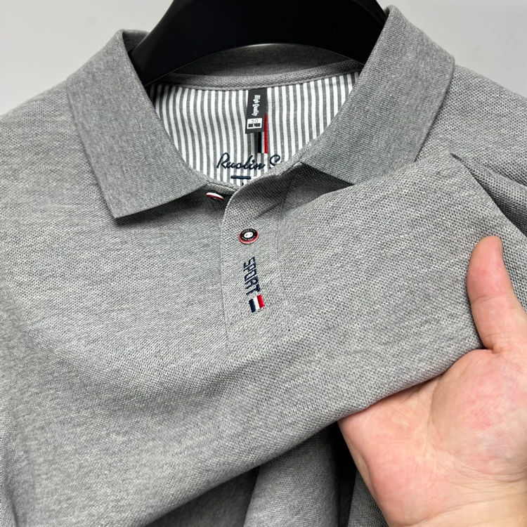 John Bunni100%纯棉长袖t恤男士春秋季商务休闲纯色打底POLO衫