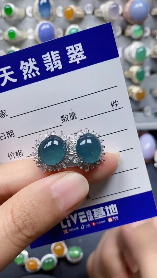 翡翠银S925镶嵌耳饰107