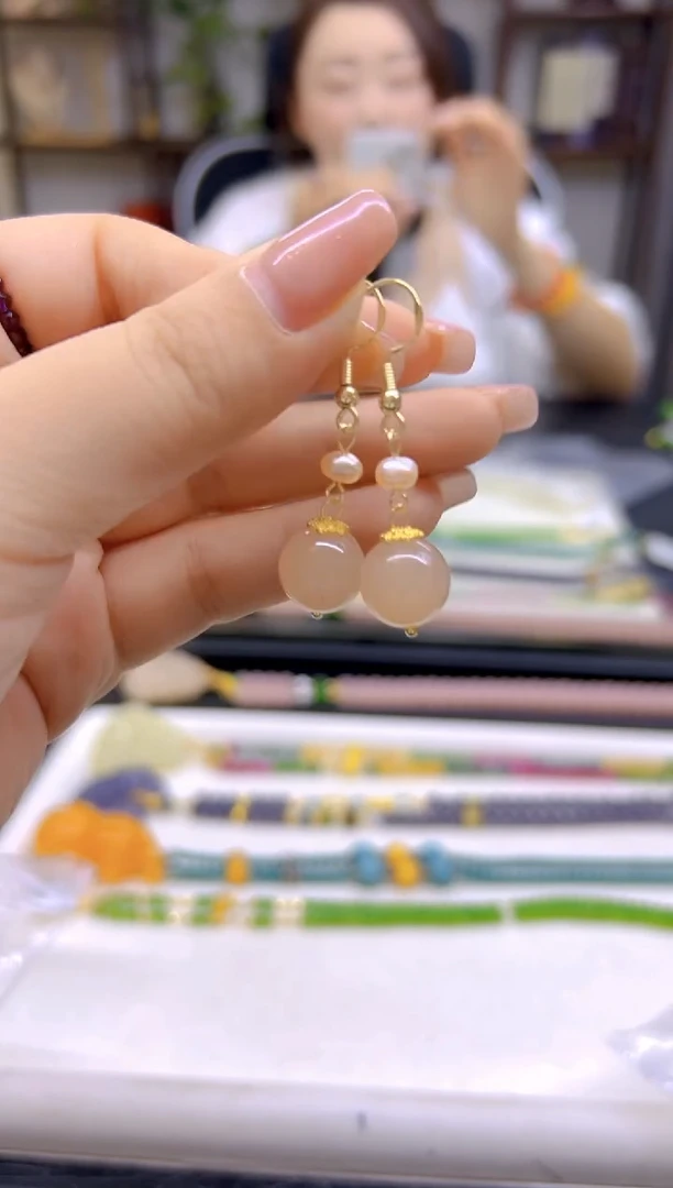 和田玉14K金镶嵌耳饰DIY款E816