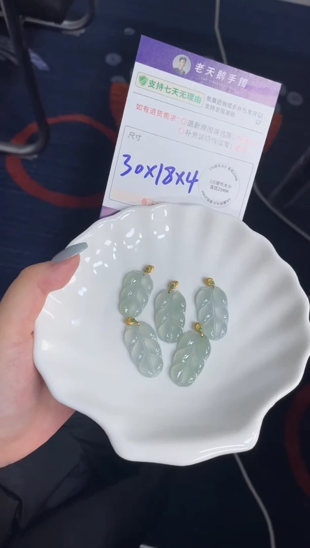 18K金镶嵌挂件翡翠a【蓝杠】叶子F12配绳/多样性发其一CP