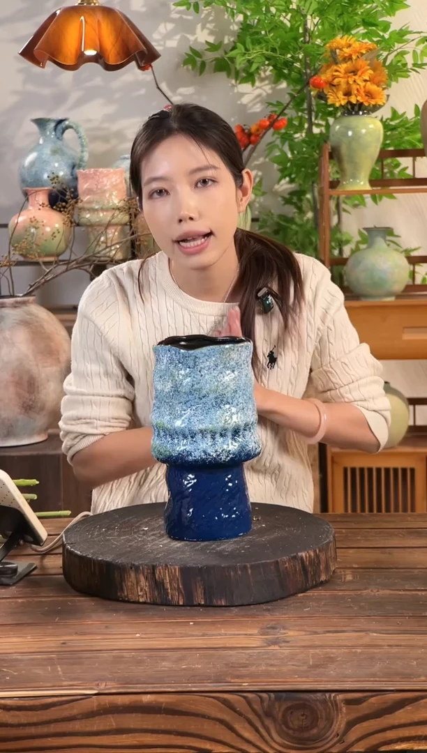 【蔚蓝海岸-褶皱花瓶】陶瓷无孔水培创意素雅民宿软装茶几摆件花瓶