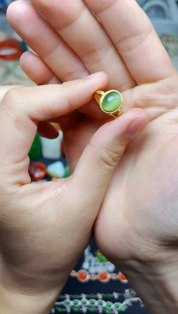 和田玉戒指银S925镶嵌猫眼戒指06