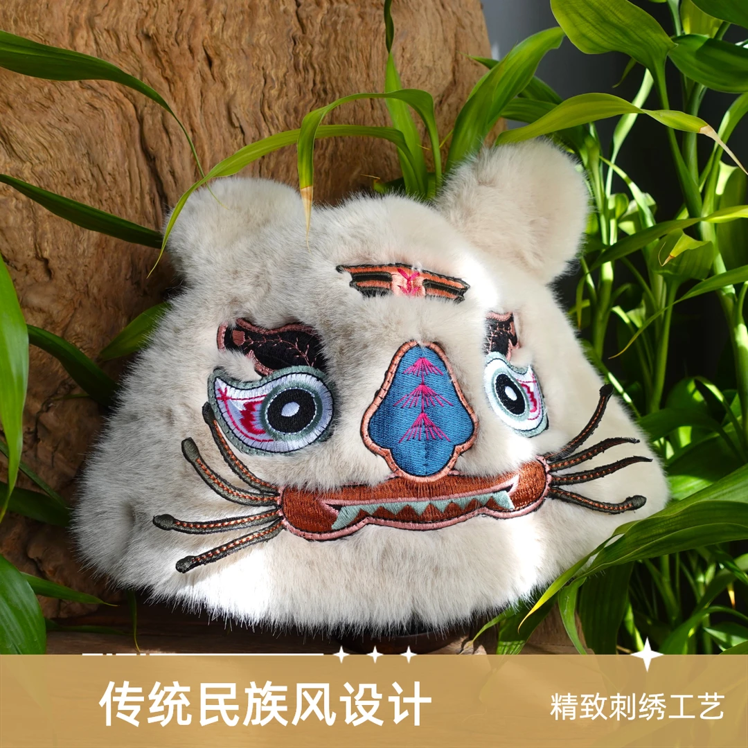 中国风无檐帽子出游民族风冬季国潮卡通刺绣毛绒帽子