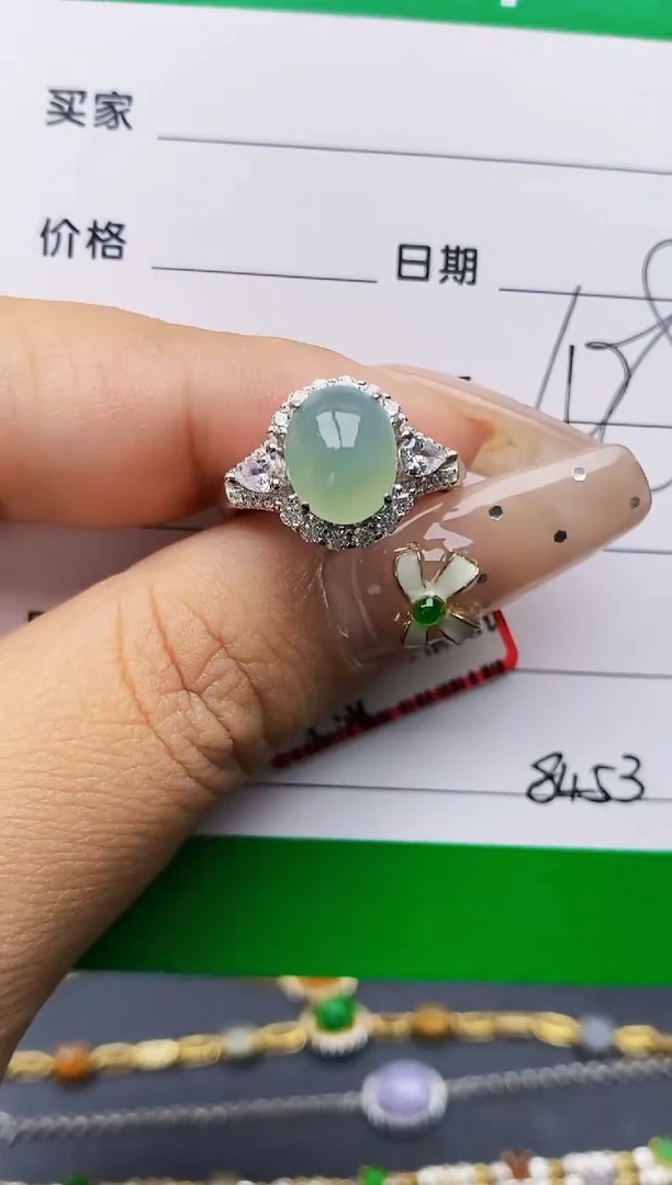 翡翠戒指银S925镶嵌8453
