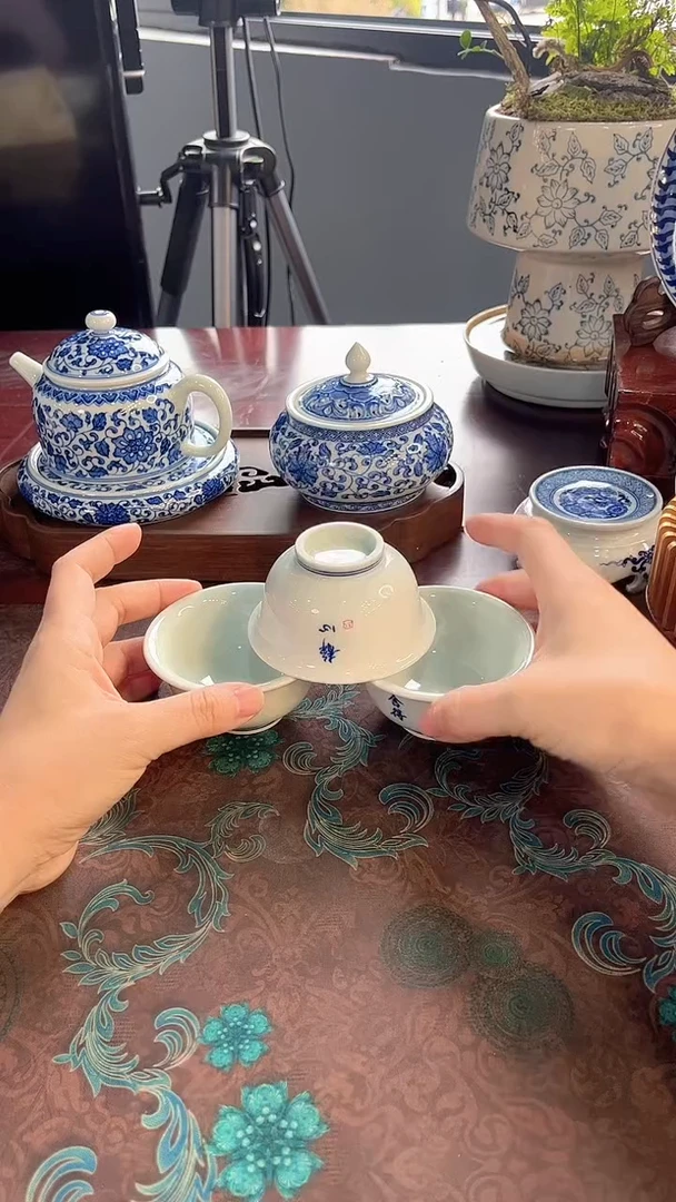 镹曰陶手工手绘柴窑茶具三件套压手80