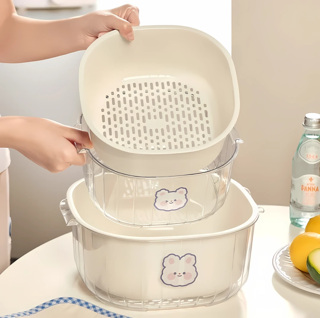 双层蔬菜洗菜盆家用沥水篮厨房塑料水果盘客厅滤水菜篓淘洗菜篮子