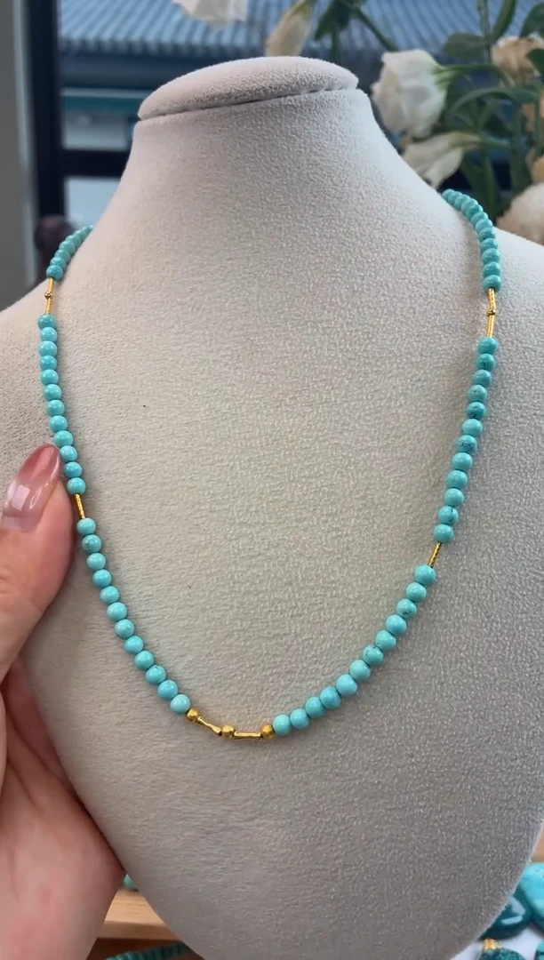 18K金镶嵌绿松石项链1