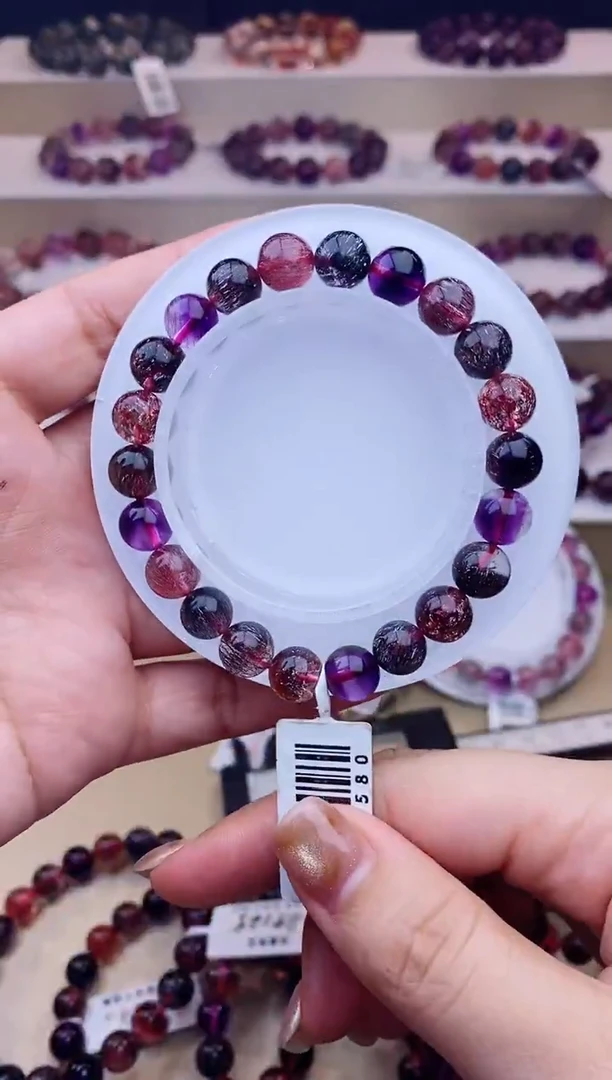 未镶嵌手链水晶黑加仑超七单圈8m+