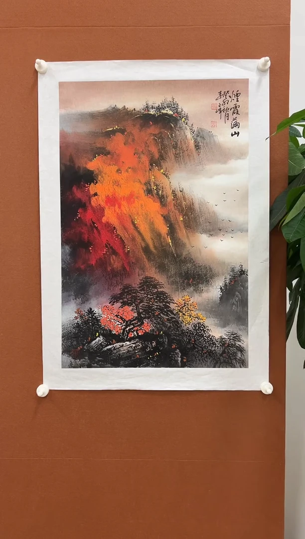 国画李文峰四尺三开泼彩