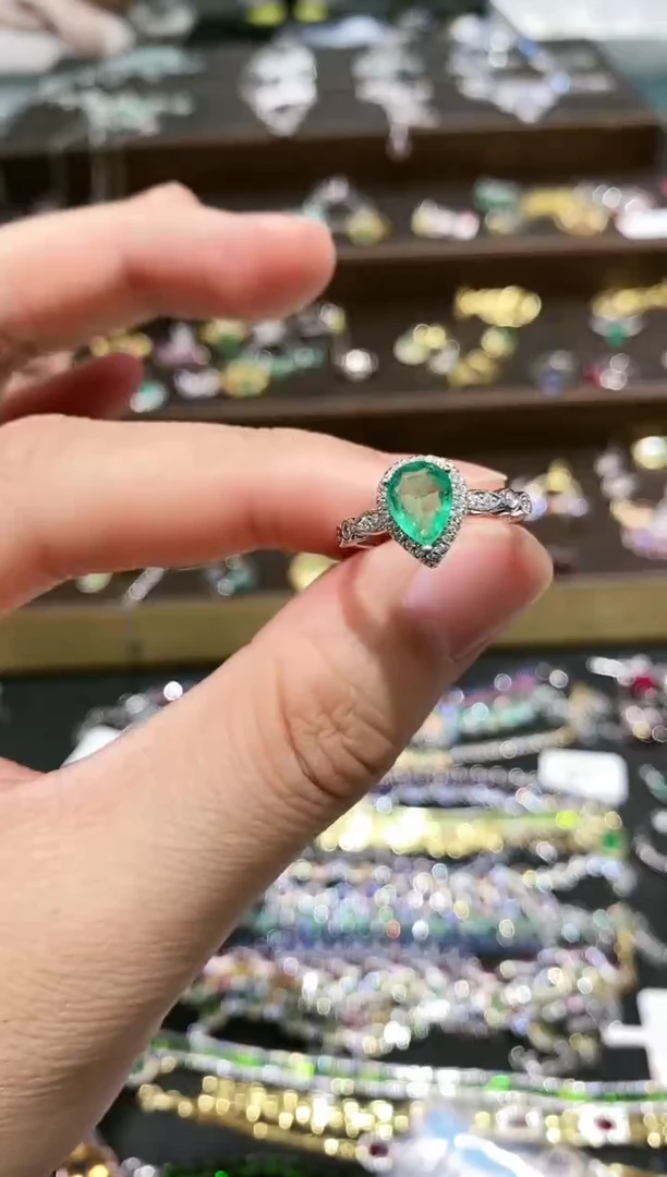 【闪购商品】祖母绿戒指银S925镀金镶嵌戒指