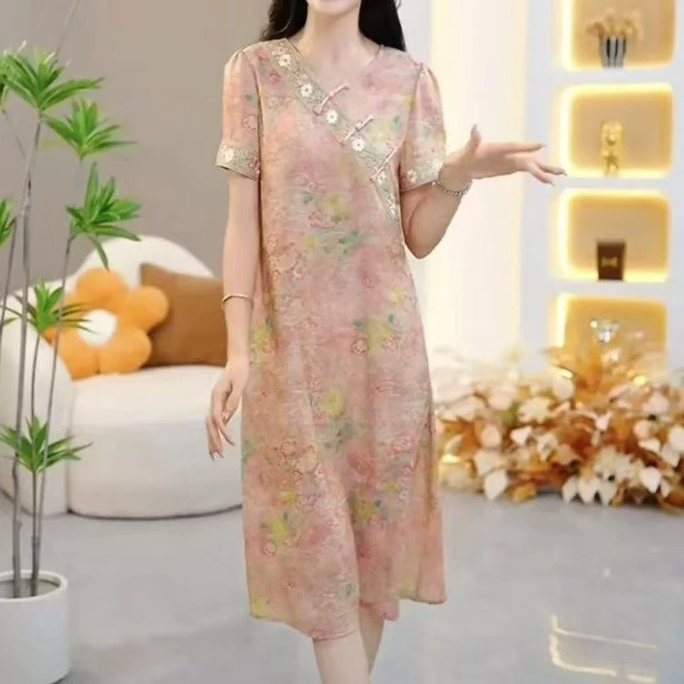 新中式显瘦气质复古优雅中长款裙子