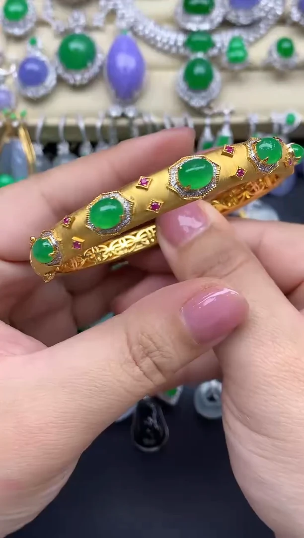 翡翠手镯18K金镶嵌694-春日珠宝