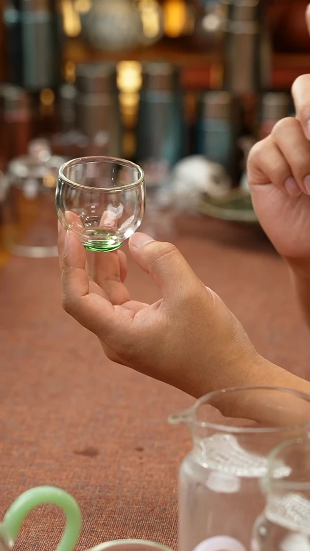 暗香疏影/圆融杯/手工彩璃窨底/湖绿