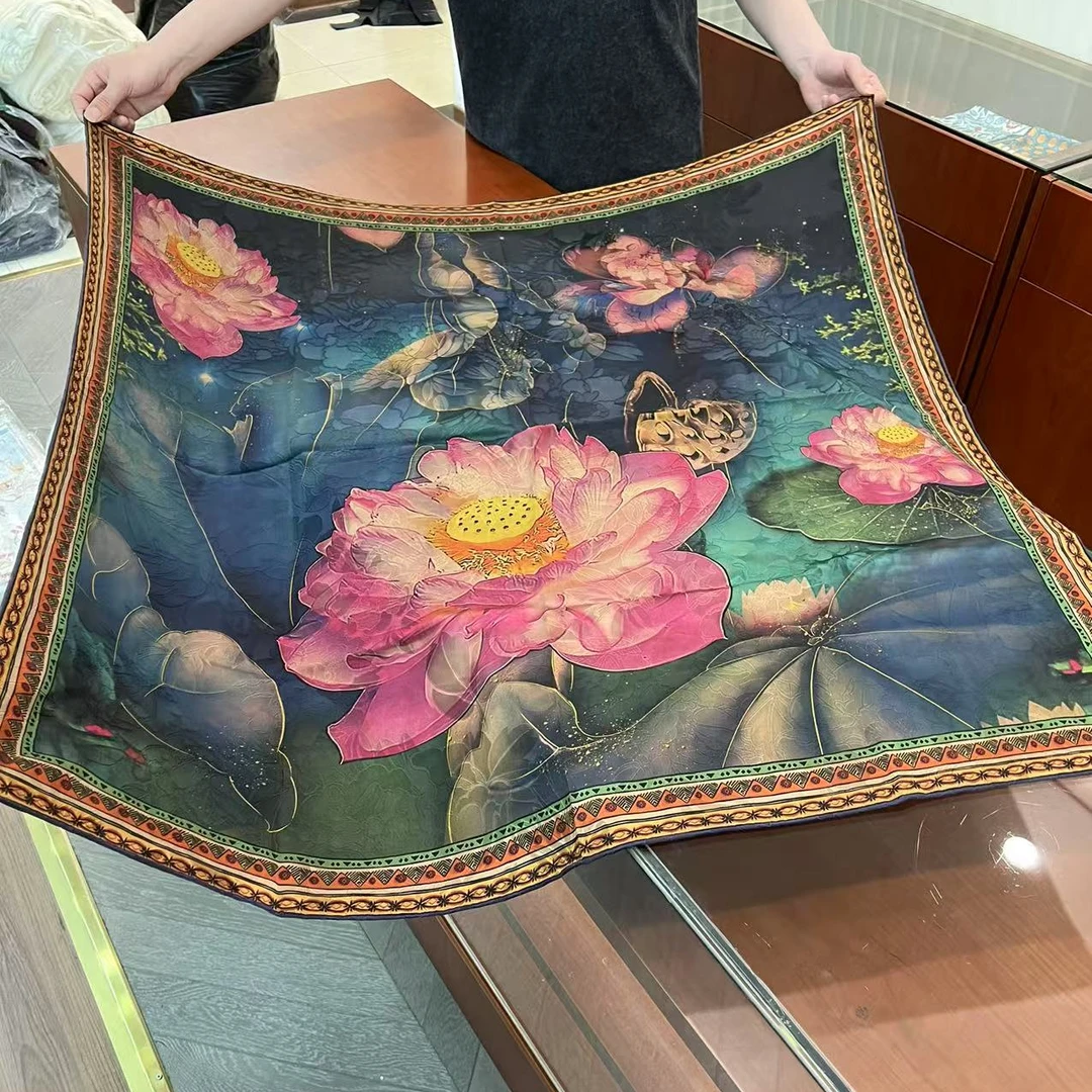 【C095】宫丽105x105cm6A纯100香云纱重锻桑蚕丝双面40姆米国风
