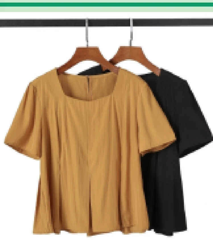 8922（37）大码微胖女装夏季法式方领T恤短袖宽松减龄