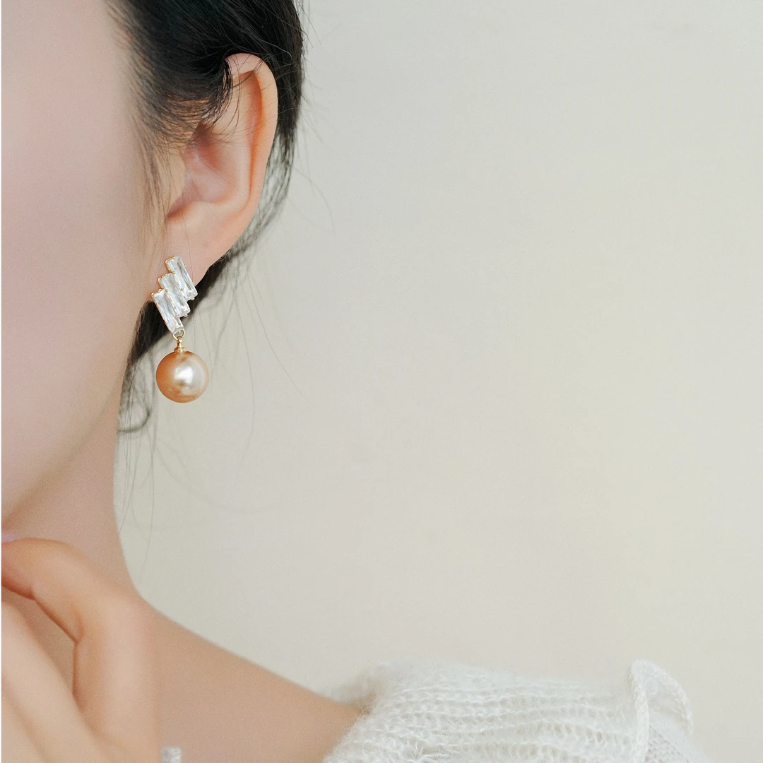 铜合金耳饰 925纯银针韩系香槟金色吊坠耳环轻奢高级气质耳钉精致