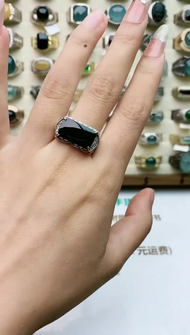 翡翠戒指银S925镶嵌天然翡翠男戒
