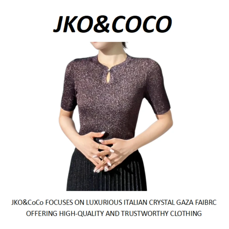JKO&COCO【紫嫣】意大利水晶纱夏季薄款时尚百搭 针织衫 上衣短袖