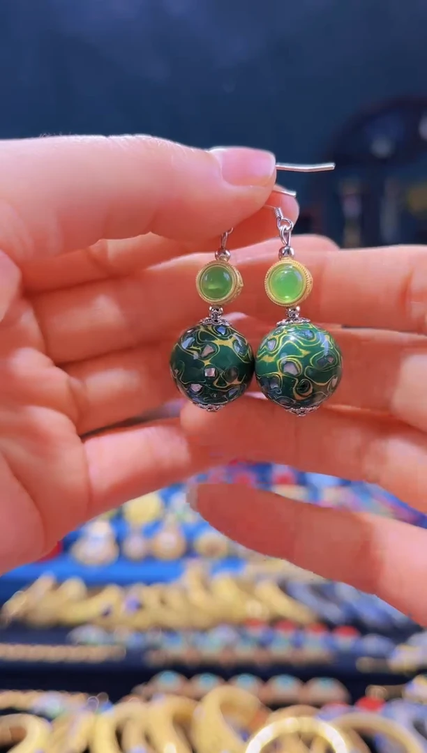 【闪购商品】非遗绝技 犀皮漆耳环 绿