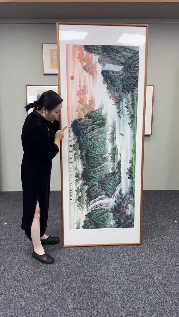 国画旭日东升富水长流210*80