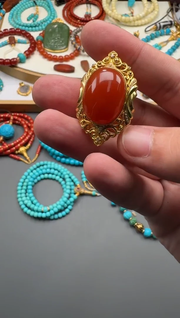 18K金镶嵌配饰南红玛瑙知*~1111