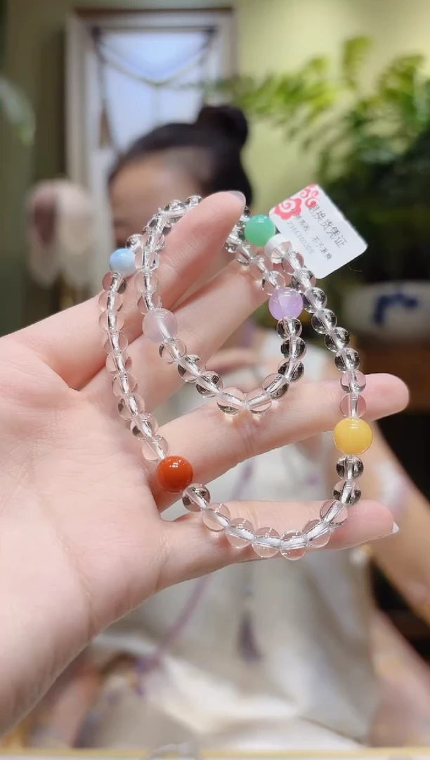 【闪购商品】水晶手串未镶嵌五彩珠白水晶手串2圈