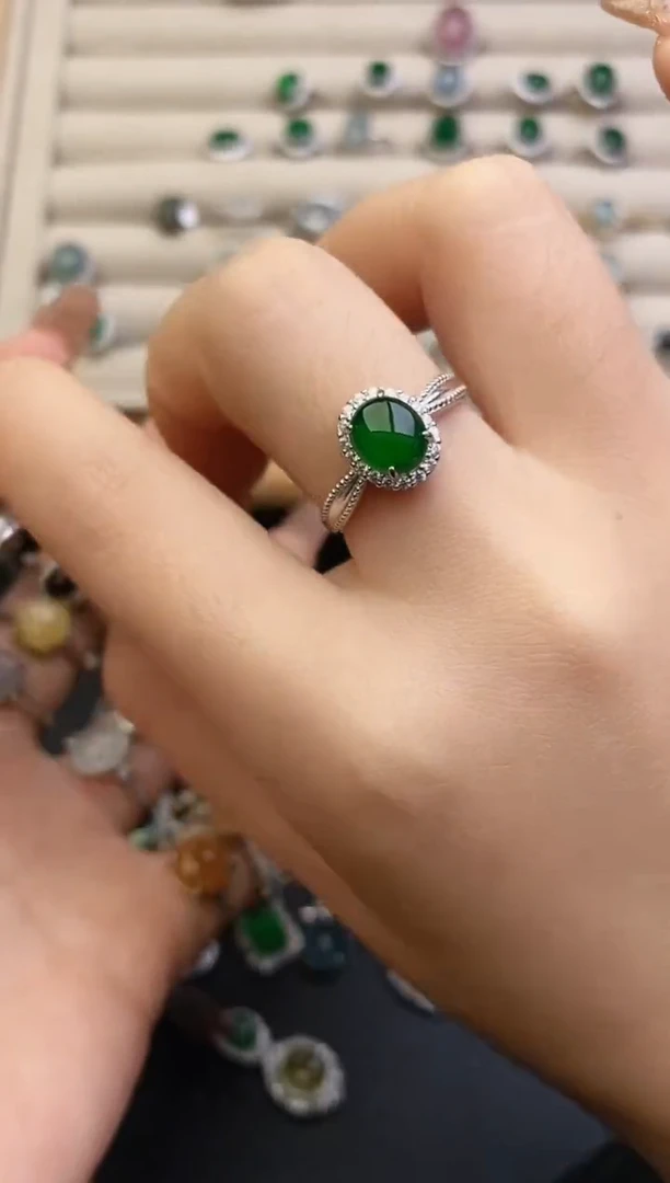 银S925镶嵌戒指翡翠0