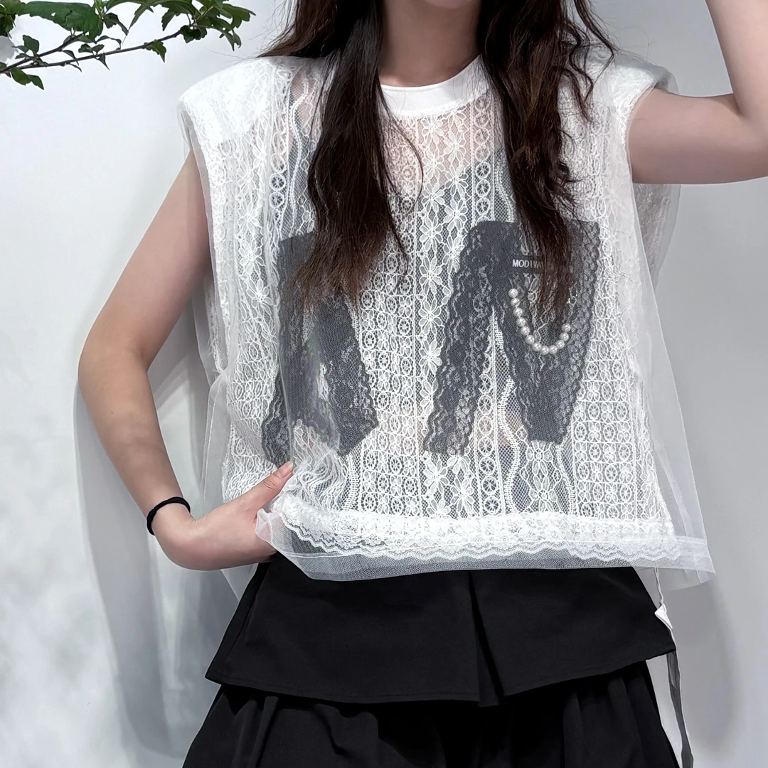 6866#欧洲站2025夏季新款百搭宽松字母网纱显瘦高级休闲圆领短袖T