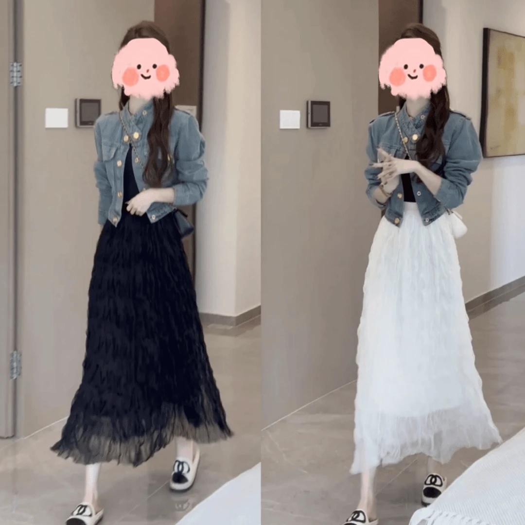 2025年春秋季新款时尚洋气高级感牛仔外套女设计感小众半身裙套装