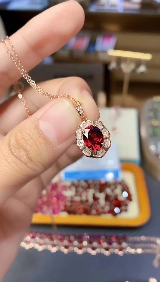银S925镶嵌吊坠石榴石天然镁铝