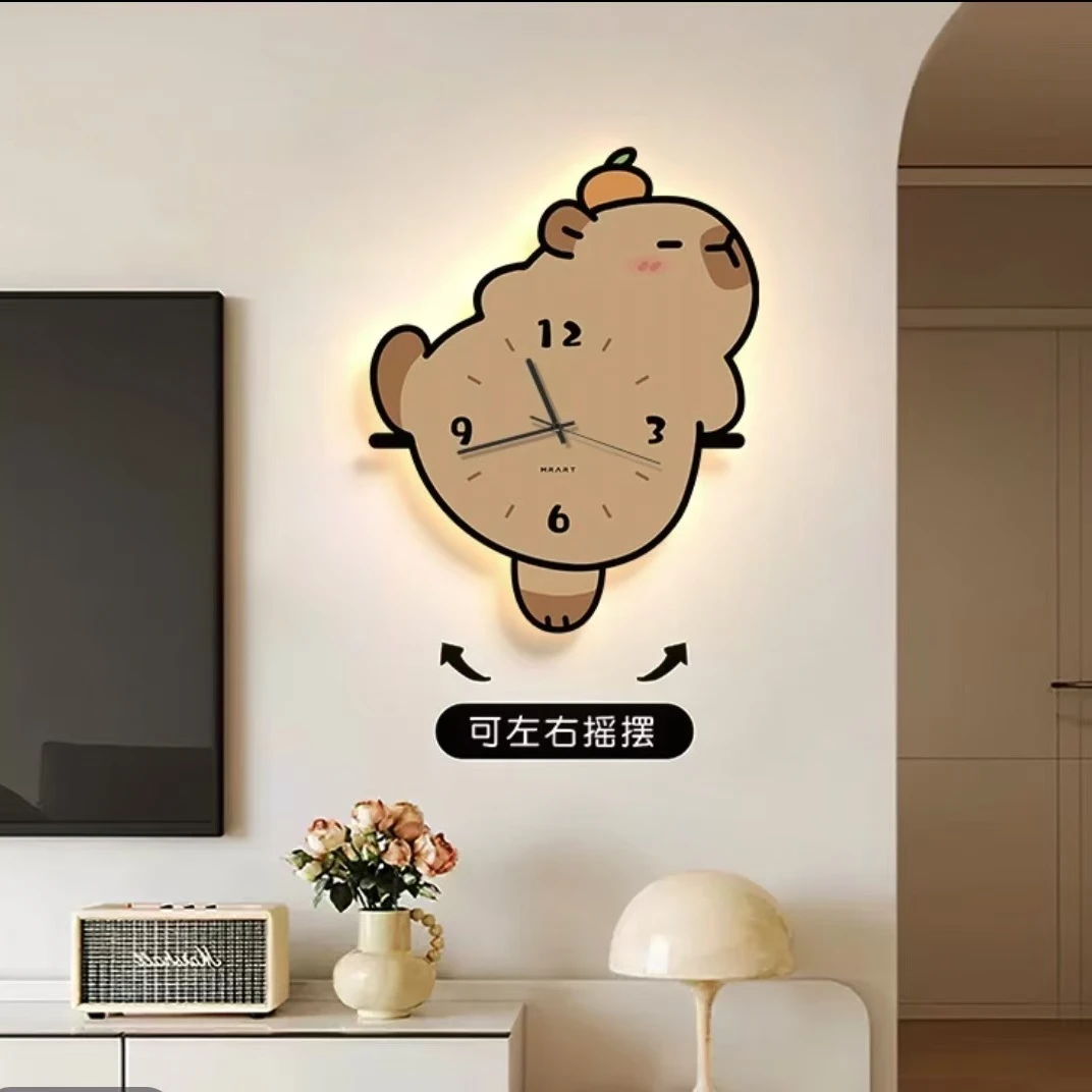 卡皮巴拉客厅钟表挂墙装饰画2024新款家用静音挂钟 4046