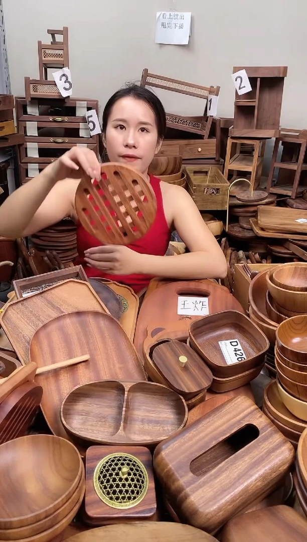 木  乌檀木圆形网格隔热垫18*18*2cm