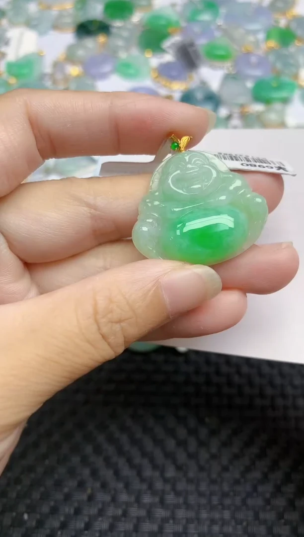 翡翠18K金镶嵌颈饰天然翡翠A货