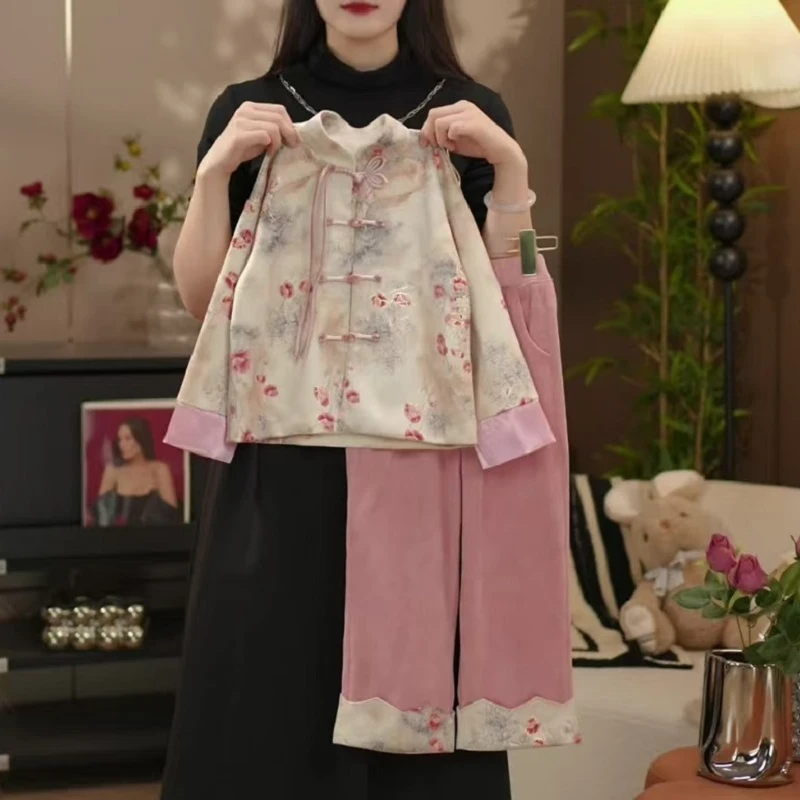 女童秋装套装2025新款儿童复古长袖上衣裤子中国风新中式两件套