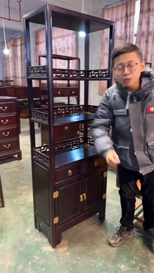 黑酸枝木类成套家具加大万字格书柜