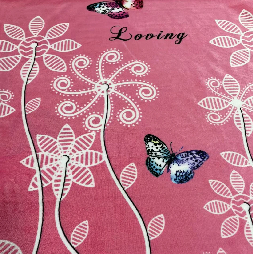 粉底蝴蝶花 牛奶绒床单 加绒 加厚牛奶绒 冰雕绒