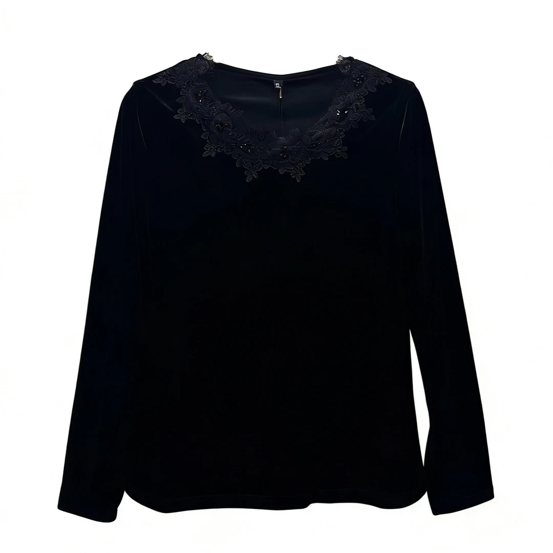 中年女装圆领女装朋克风宽松型薄款丝绒百搭时尚打底衫7938