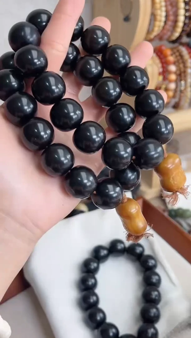 菩提根/象牙果手串大黑金干磨苹果19手持
