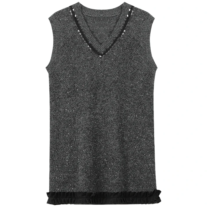 2025新款【四季青小封家轻奢】简约V领细闪针织无袖连衣裙16852